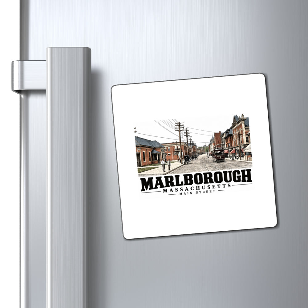 Illustrated Main Street in Marlborough on square magnet