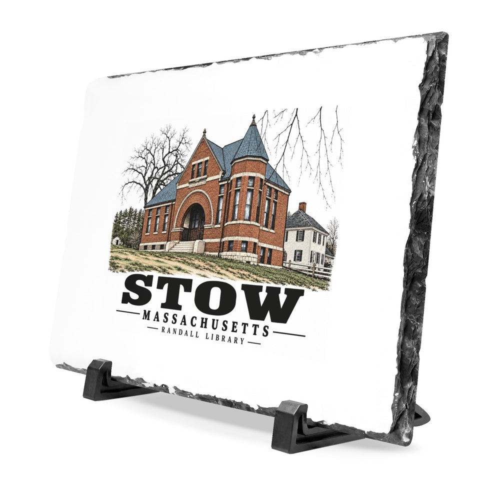 Illustrated Randall Library in Stow on slate desk plaque