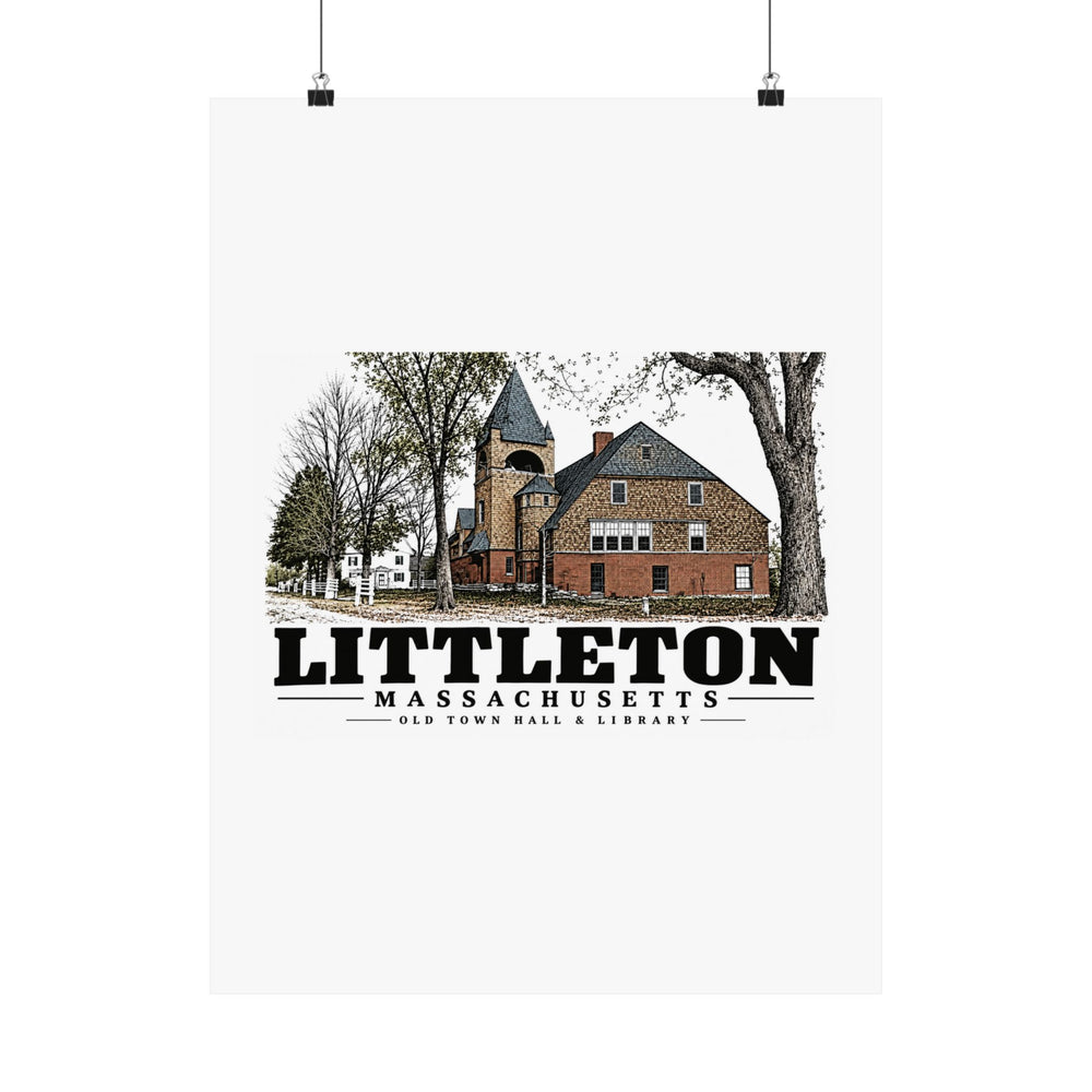 Illustrated Old Town Hall & Library in Littleton on unframed matte poster