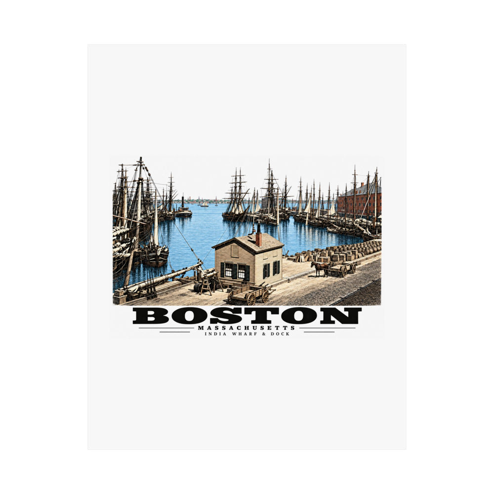 India Wharf and dock, Boston Matte Heritage Poster — 11 × 14 and 18 × 24 in - Boston Harbor
