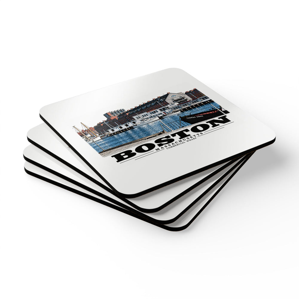 Commercial Wharf from Long Wharf Cork Back Coaster Set - Boston Harbor