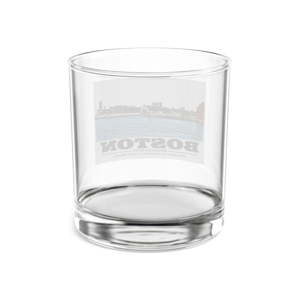 Long Wharf left to Commercial and Lewis right 10 oz Rocks Glass - Boston Harbor