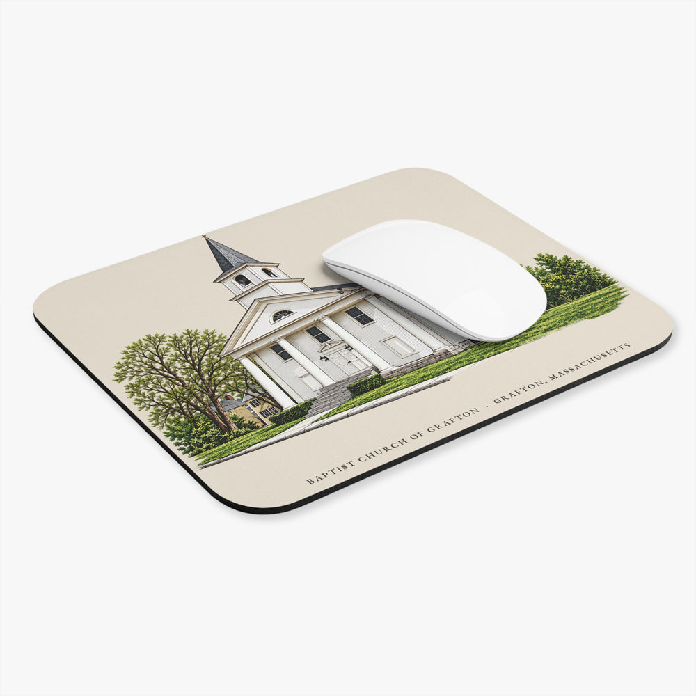Grafton Baptist Church of Grafton mouse pad mockup showing the full illustrated print