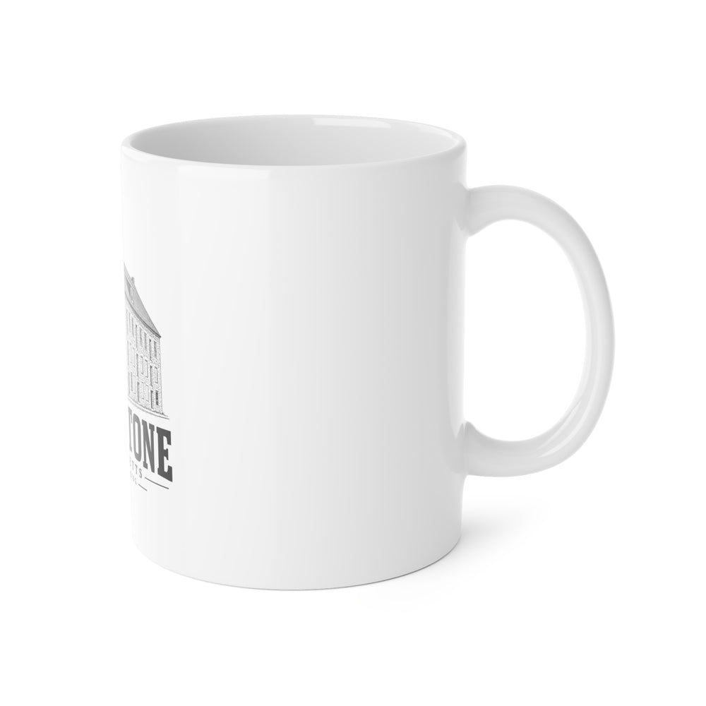 Blackstone Old Stone Building 11 oz Ceramic Mug in White — right view