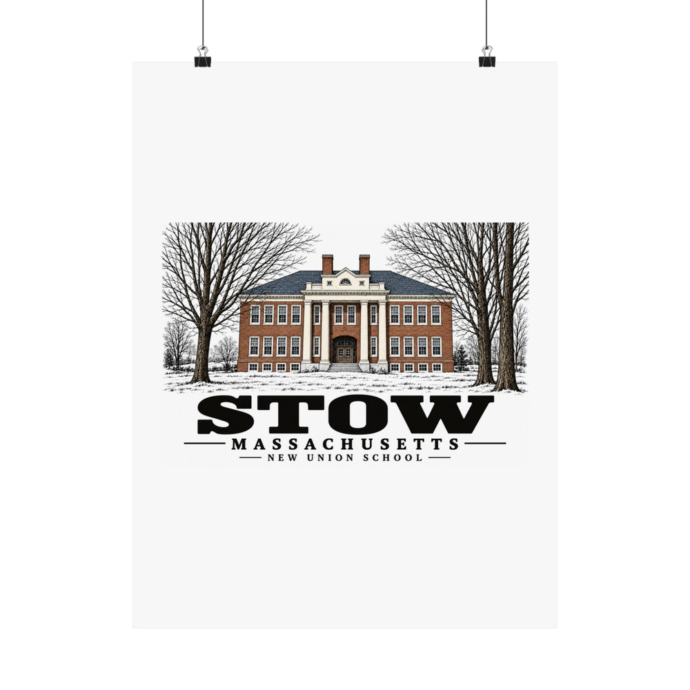 Illustrated New Union School in Stow on unframed matte poster