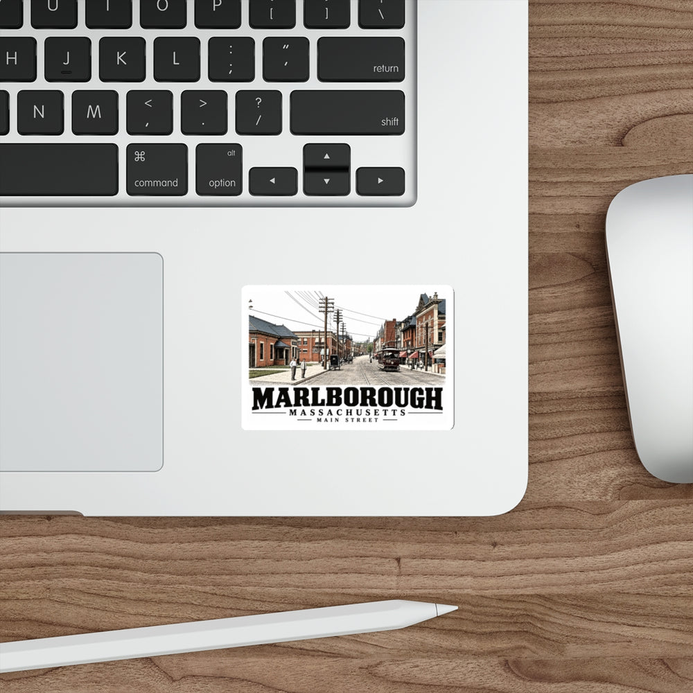 Illustrated Main Street in Marlborough on die-cut sticker