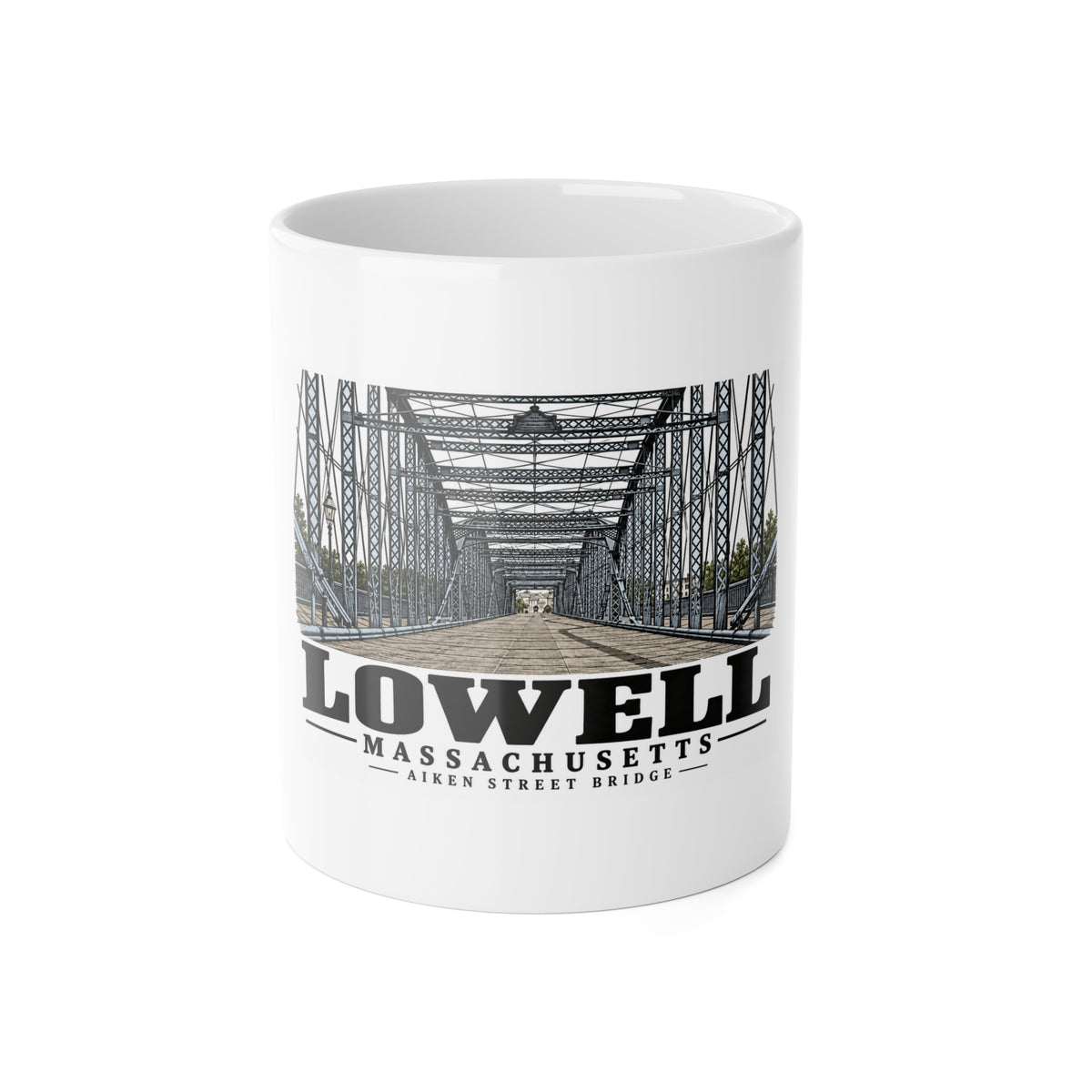 Lowell Aiken Street Bridge 11 oz White Ceramic Mug — Merrimack Valley Goods