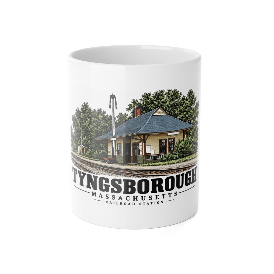 Front of Railroad Station white ceramic mug, Tyngsborough, Massachusetts.