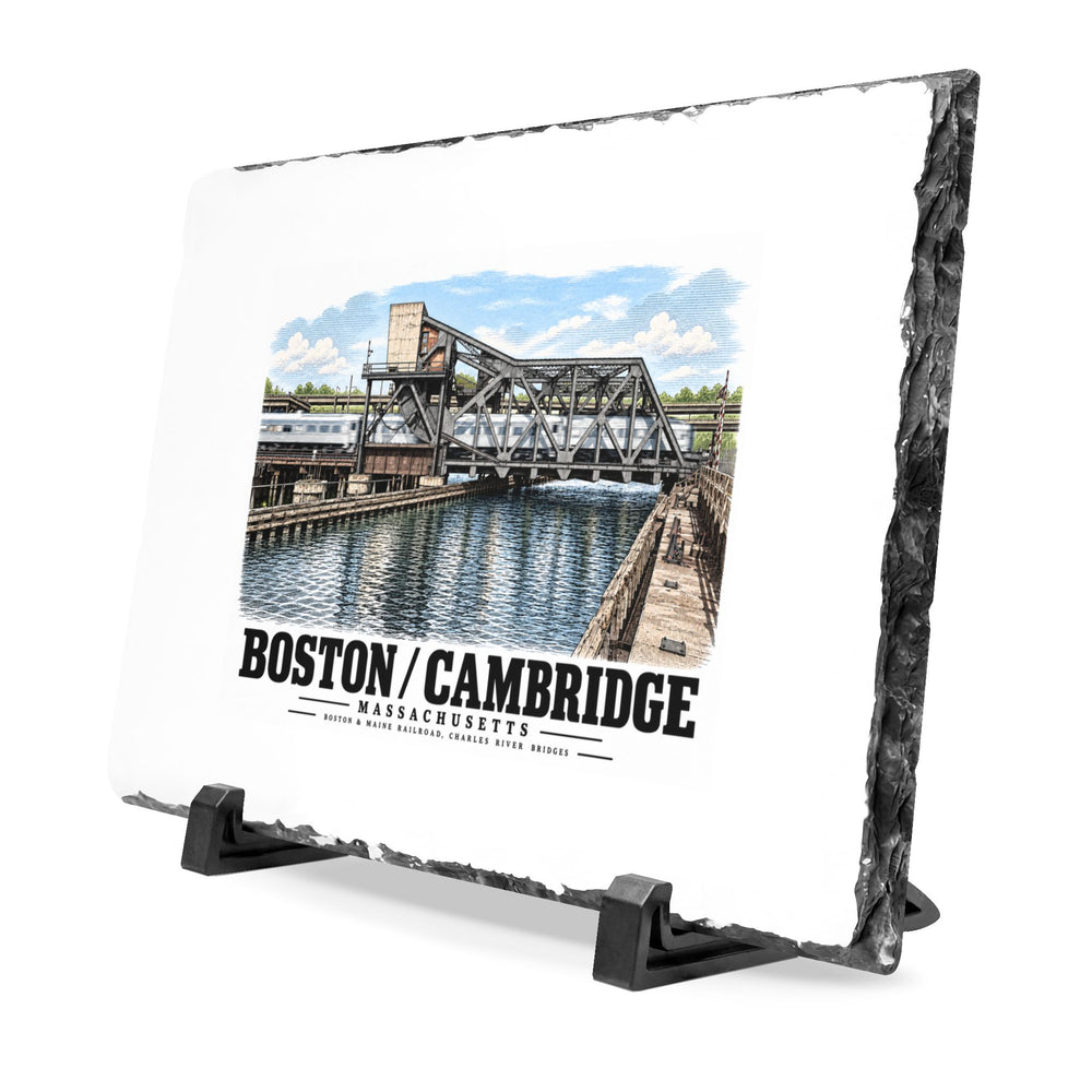 1. GENERAL VIEW SHOWING BRIDGE IN 'CLOSED' POSITION - Boston & Maine Railroad, Charles River Bridges, Charles River, North Station vicinity, Boston, Suffolk County, MA 7 × 11 in Slate Desk Plaque -...