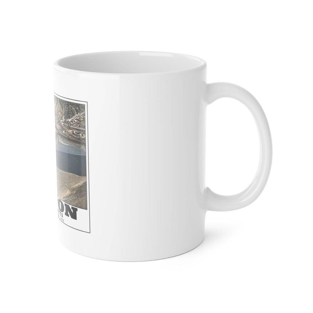 Shoreline, Chelsea Creek, East Boston, MA, Low Tide, Oil Storage 11 oz White Ceramic Mug - Boston Harbor