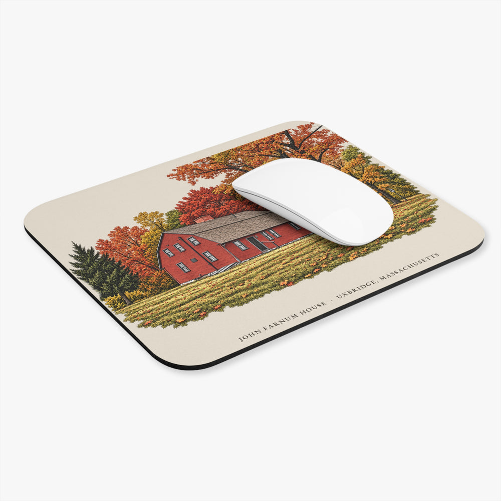 Uxbridge John Farnum House mouse pad mockup showing the full illustrated print