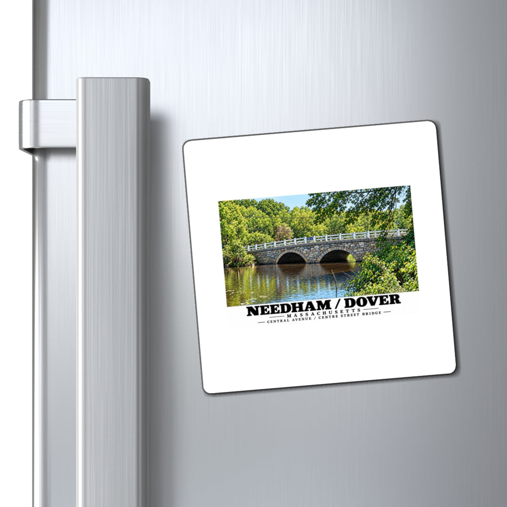 Central Avenue / Centre Street Bridge stone arches and river magnet on a refrigerator beside its handle