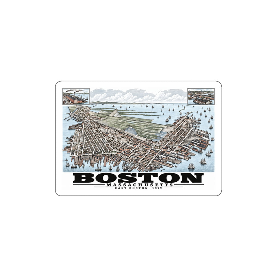View of East Boston, Mass 4 in White Die-Cut Sticker - Boston Harbor