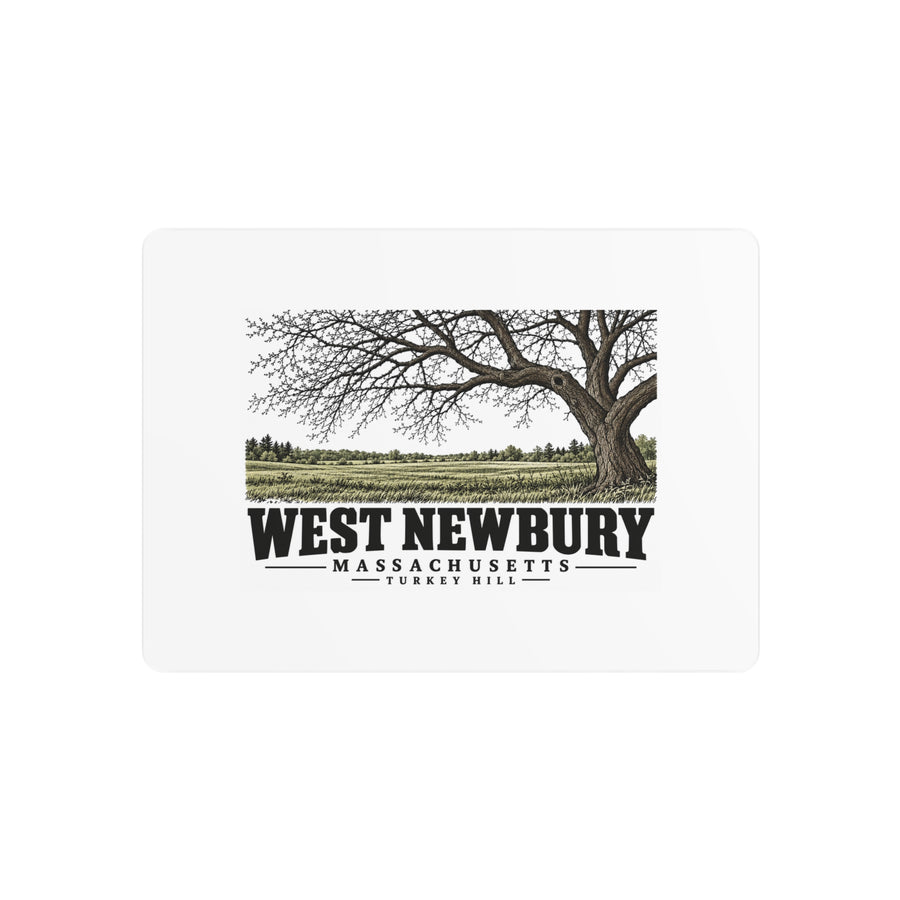 Front of Turkey Hill metal wall art, with West Newbury, Massachusetts artwork and lettering.