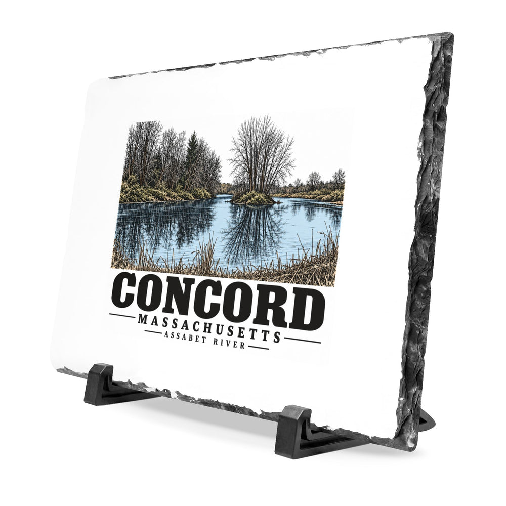 Illustrated Assabet River in Concord on slate desk plaque