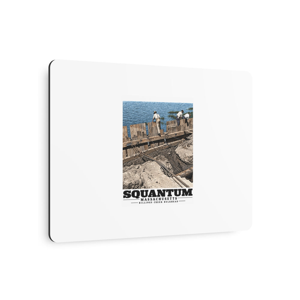 Repairing wood bulkhead-Billings Creek, Squantum 7 × 5 in Horizontal Metal Wall Art - Boston Harbor