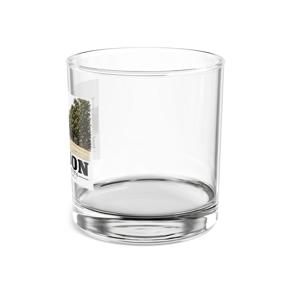 Illustrated Railroad Station in Hudson on rocks glass