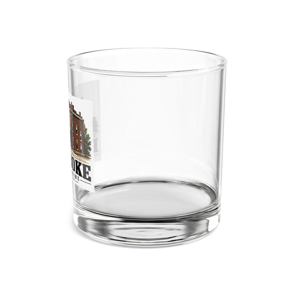 Main Street clocktower commercial streetscape, Pembroke illustration on 10 oz rocks glass — left side view