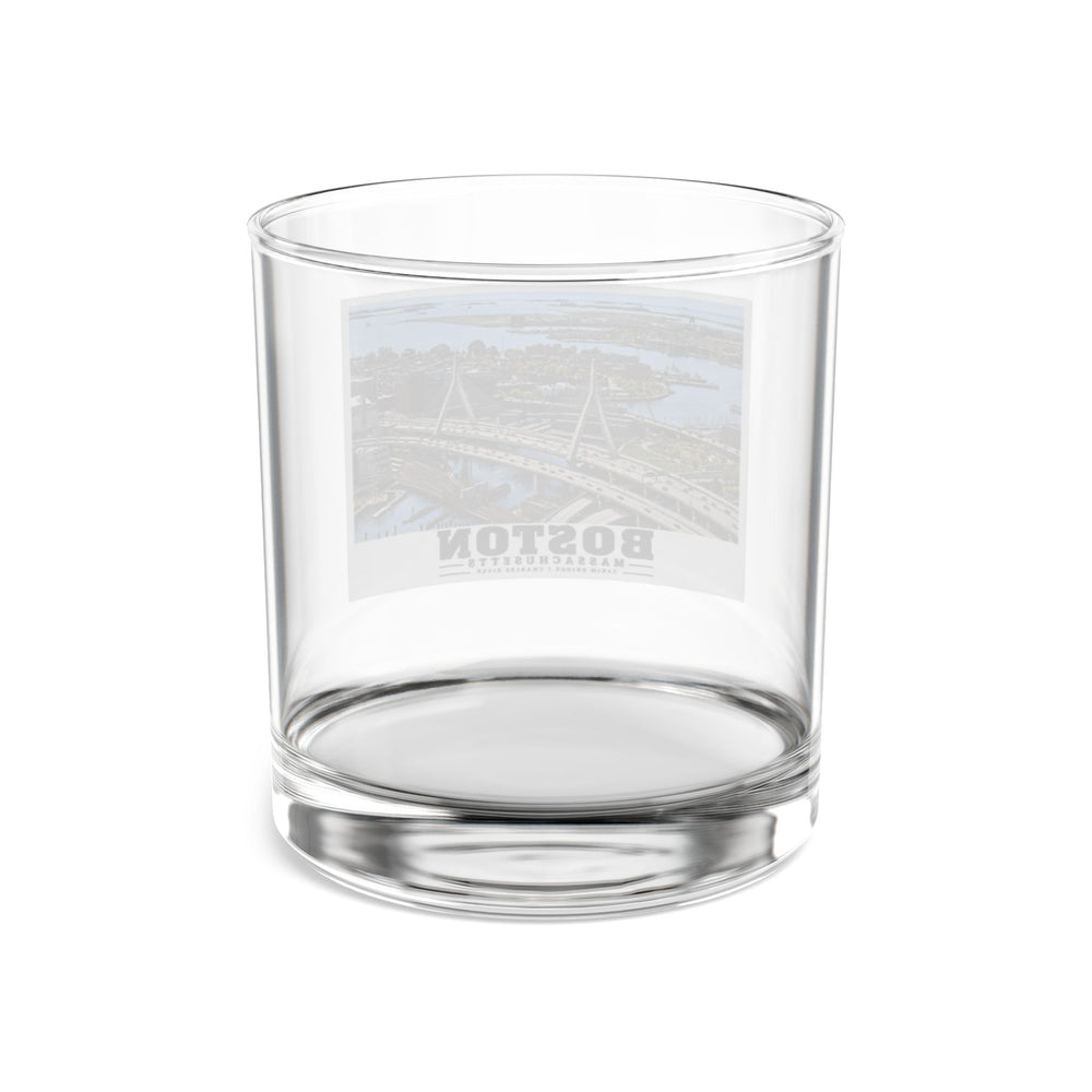 Aerial view of Boston with Zakim Bridge across Charles 10 oz Rocks Glass - Charles River