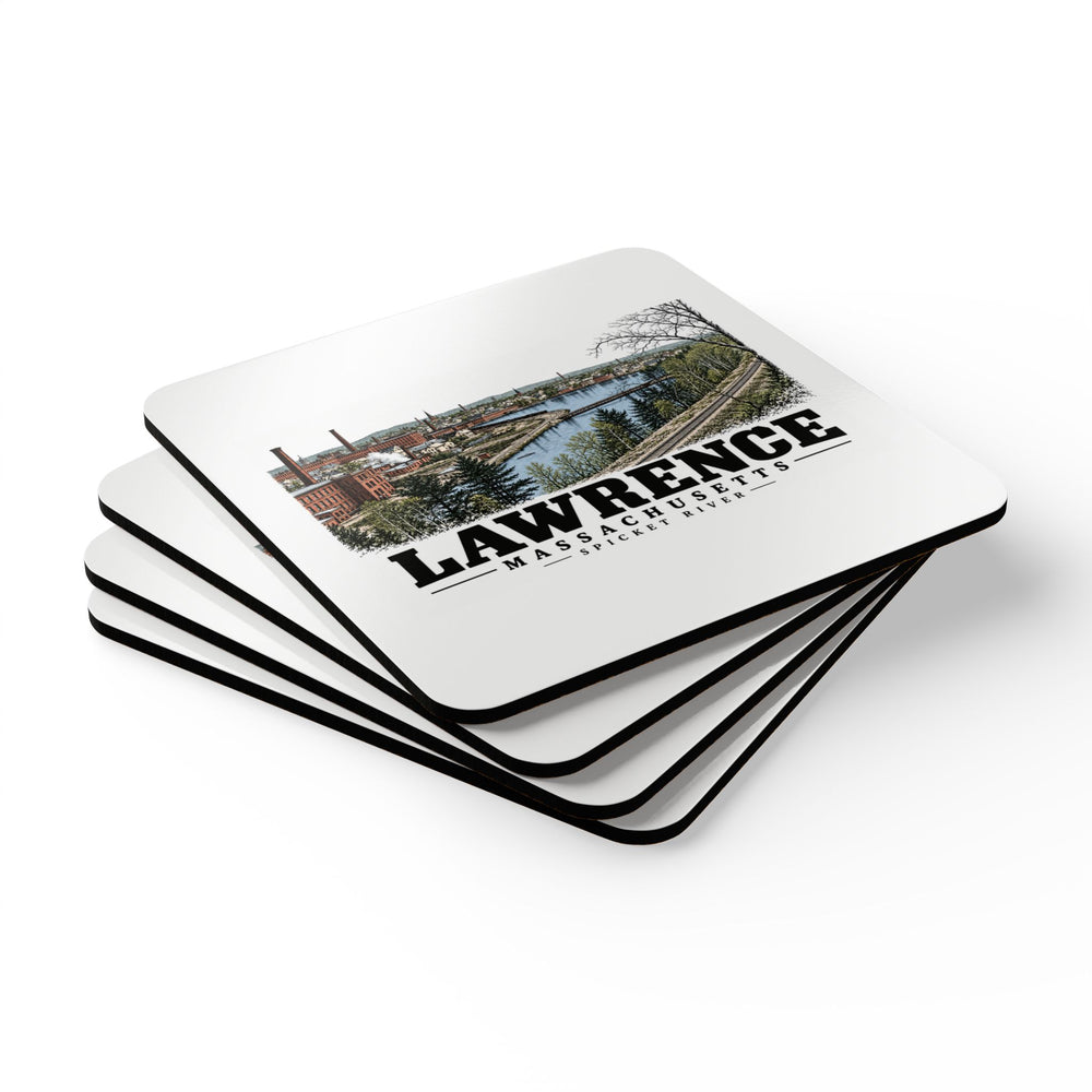 Lawrence Spicket River factories and railroad tracks Cork Back Coaster Set - Merrimack Valley Goods