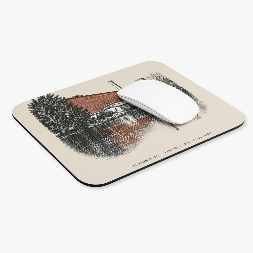 Lincoln Albion Mill mouse pad mockup showing the full illustrated print