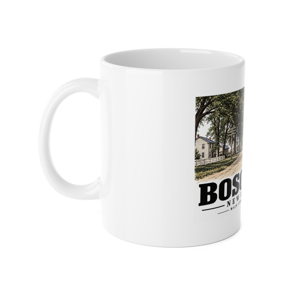 Left-handle side view of Main Street Looking North white ceramic mug, Boscawen, New Hampshire.