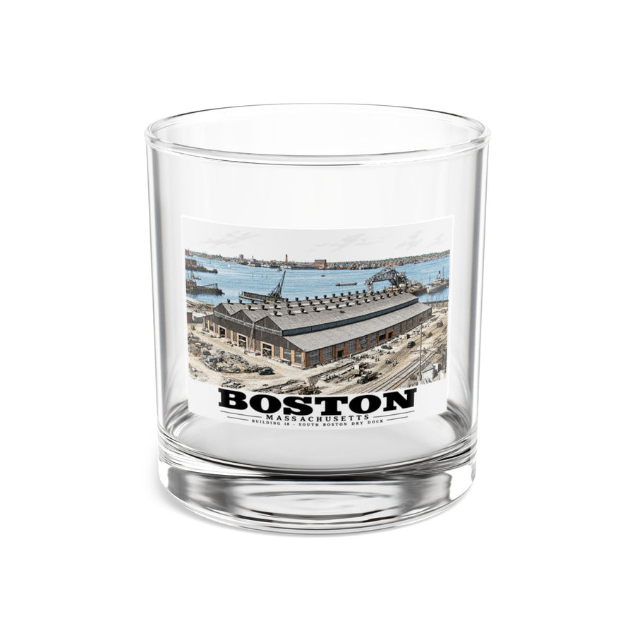 Building #18 US Naval Dry Dock, South Boston, Completed 2/1942 10 oz Rocks Glass - Boston Harbor