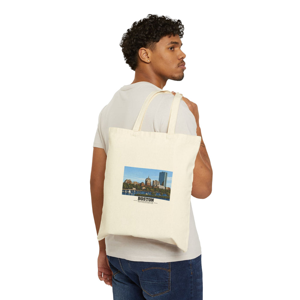Illustrated St. Charles River view of Boston, Massachusetts in Boston and Cambridge on cotton canvas tote — natural canvas