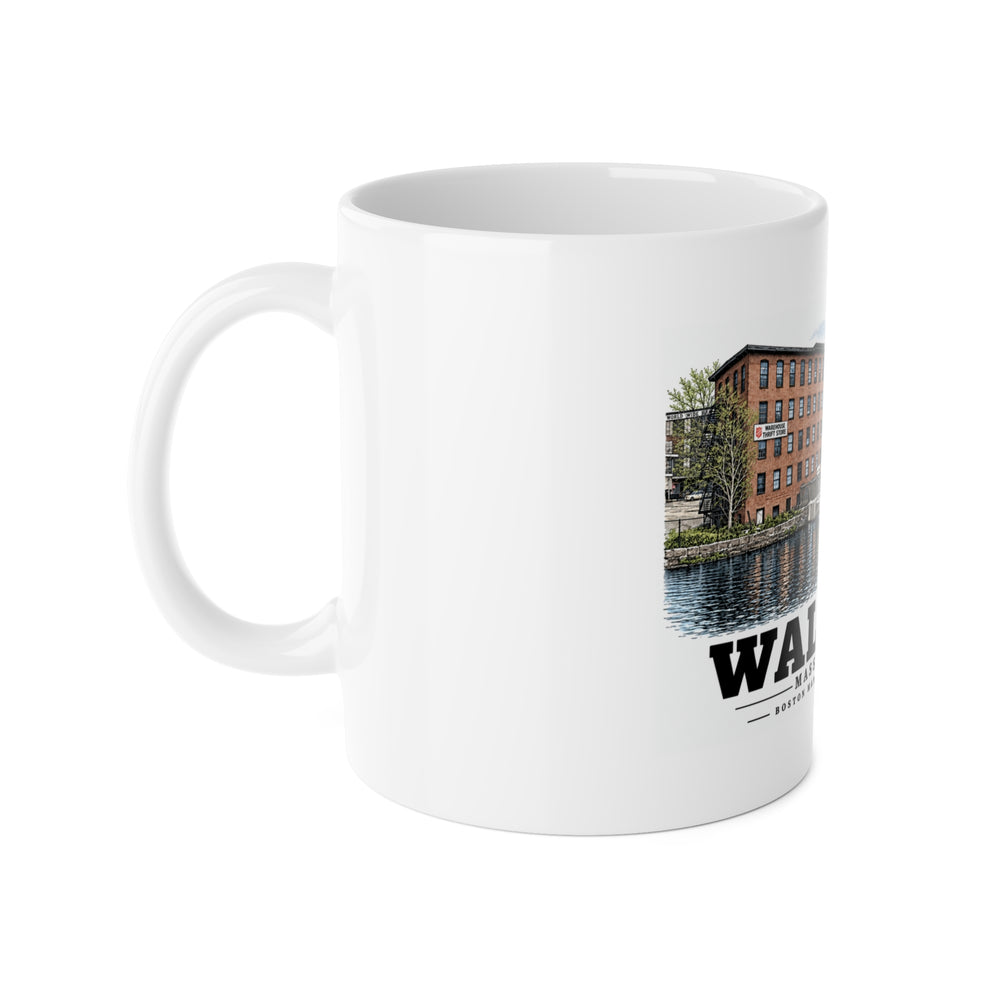 Illustrated Boston Manufacturing Company in Waltham on ceramic mug