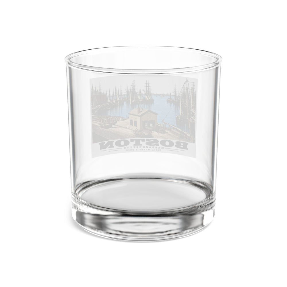 India Wharf and dock, Boston 10 oz Rocks Glass - Boston Harbor