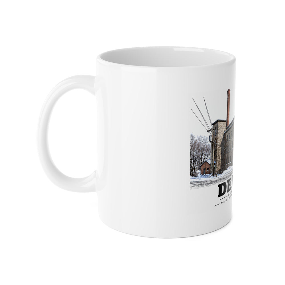 Illustrated Norfolk Manufacturing Company Cotton Mill in Dedham on ceramic mug