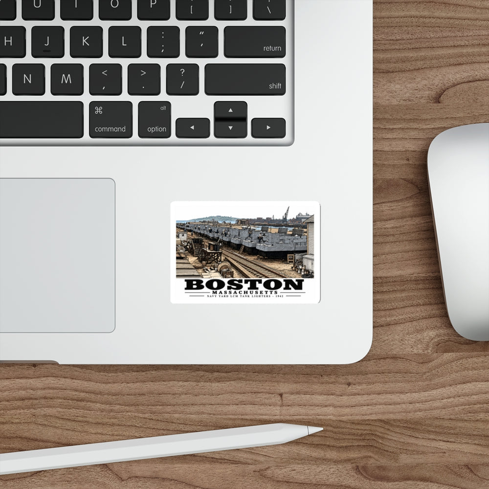 Illustrated Tank Lighters at Boston Navy Yard in Charlestown on die-cut sticker