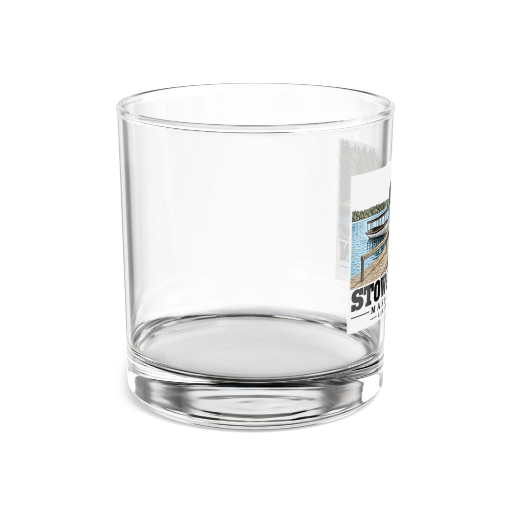 Illustrated Lake Boon Landing in Stow and Hudson on rocks glass