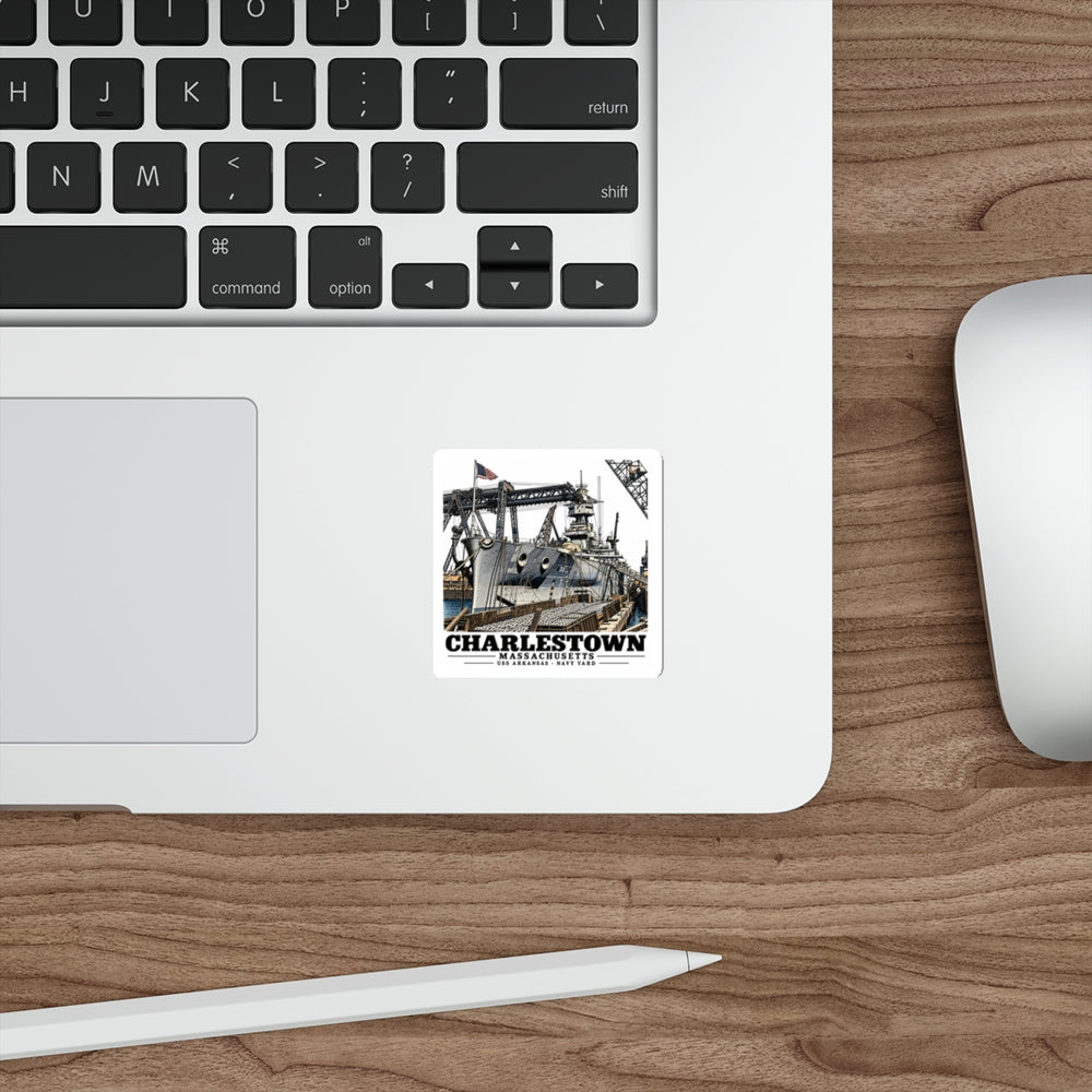 USS Arkansas at Boston Navy Yard sticker displayed on laptop