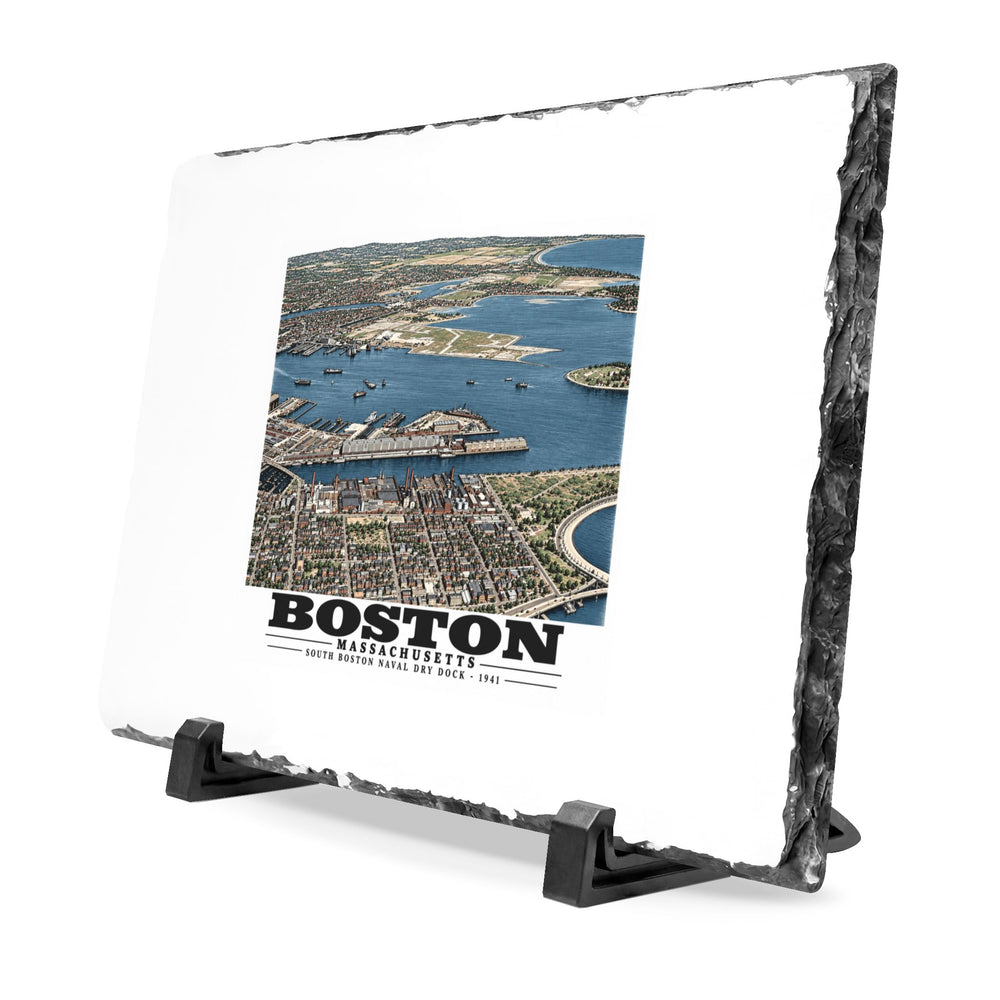 Navy Yard Annex, So. Boston, MA from South, 3000 feet 7 × 11 in Slate Desk Plaque - Boston Harbor