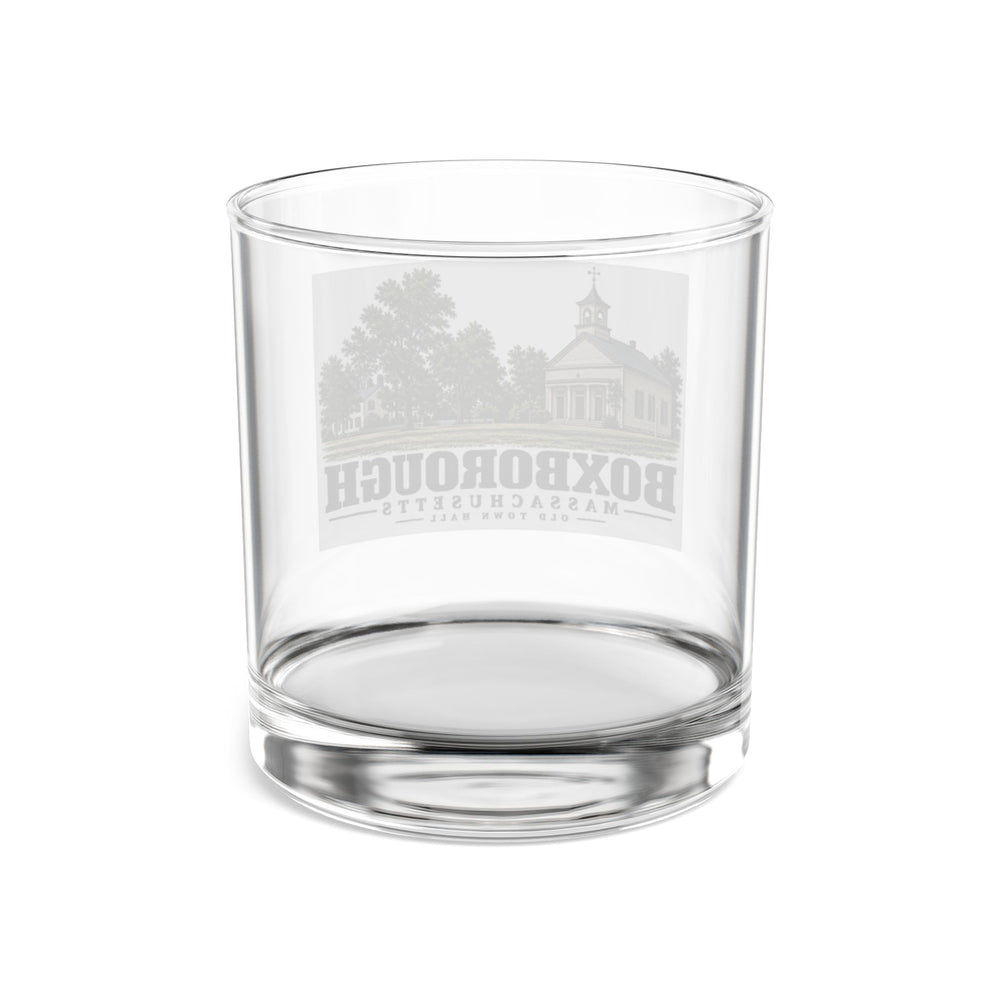 Illustrated Old Town Hall in Boxborough on rocks glass
