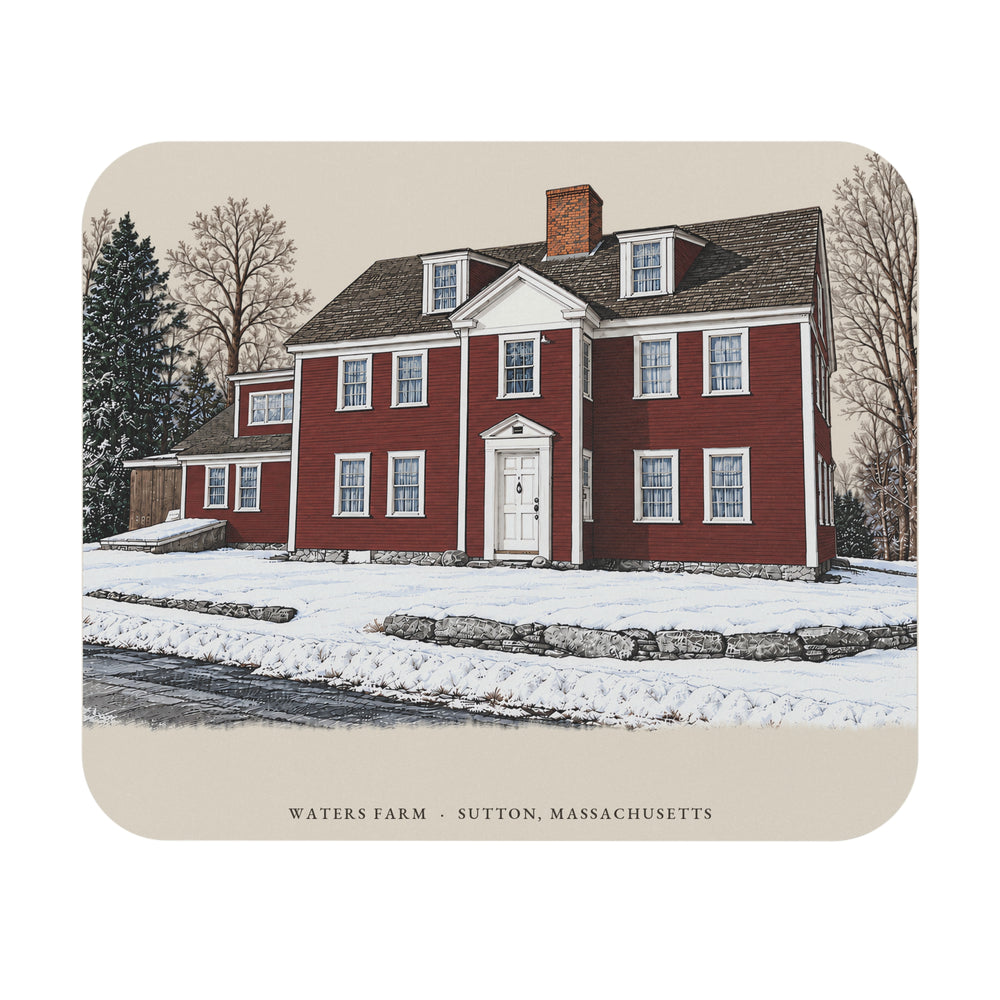 Sutton Waters Farm mouse pad mockup showing the full illustrated print
