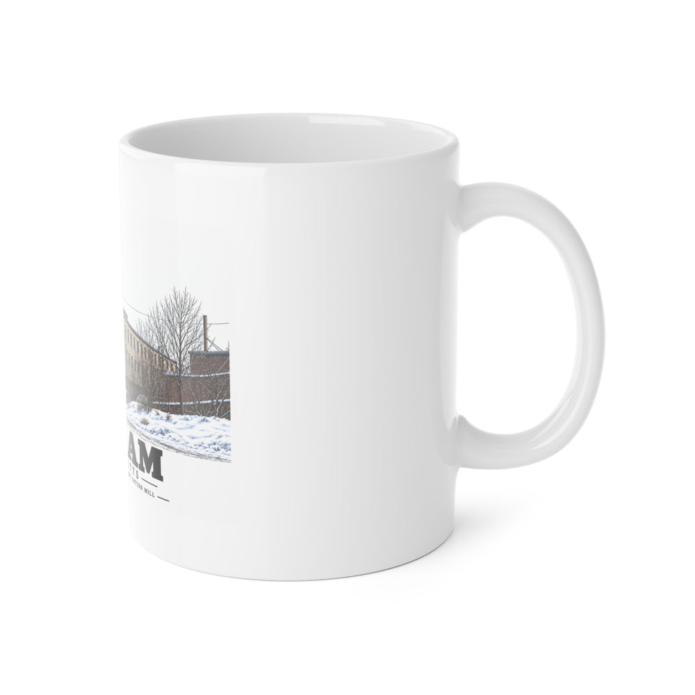 Illustrated Norfolk Manufacturing Company Cotton Mill in Dedham on ceramic mug