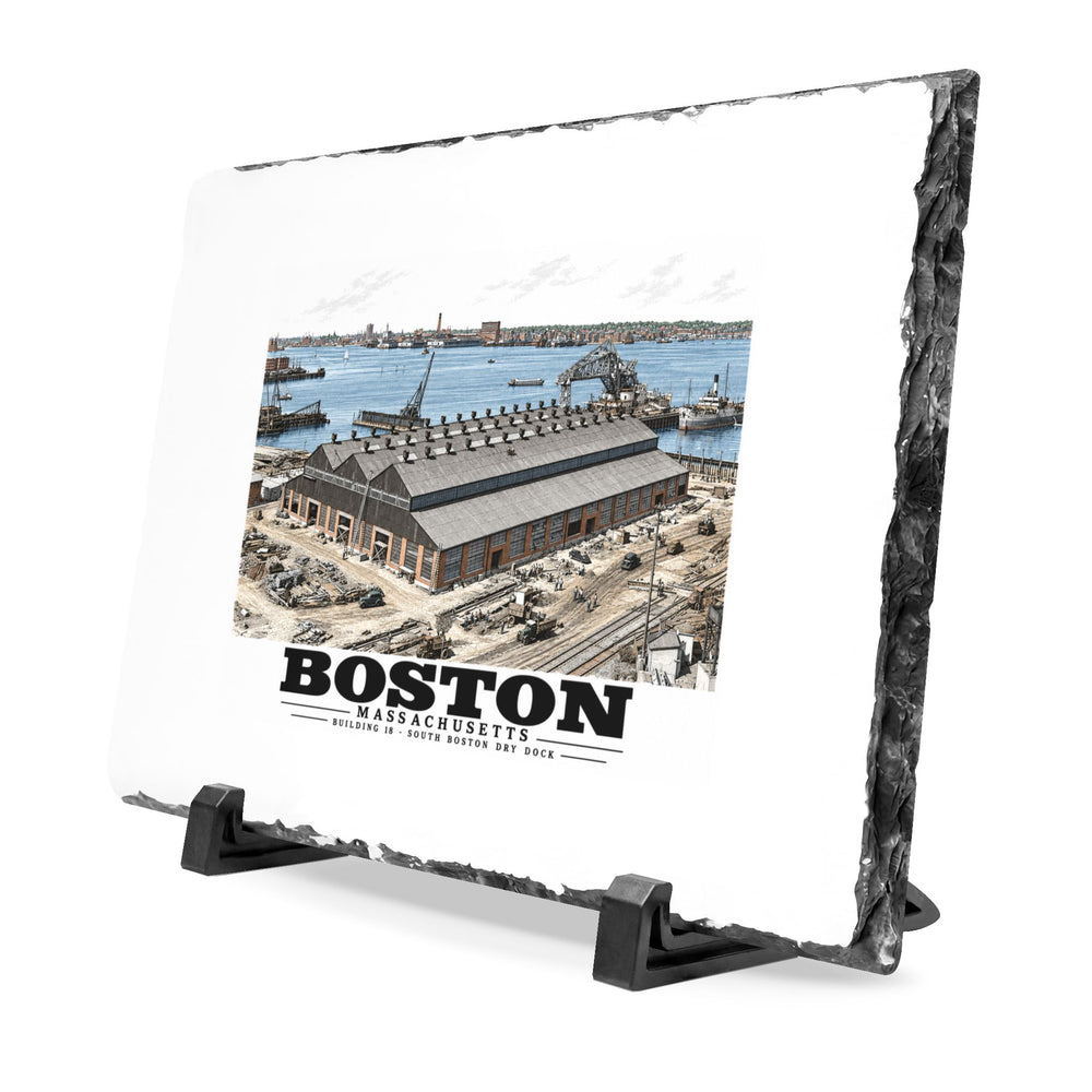 Building #18 US Naval Dry Dock, South Boston, Completed 2/1942 7 × 11 in Slate Desk Plaque - Boston Harbor