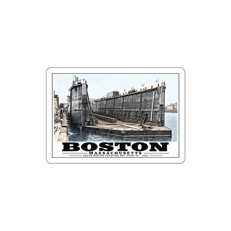Floating dry dock #24 US Naval Dry Dock, South Boston 4 in White Die-Cut Sticker - Boston Harbor
