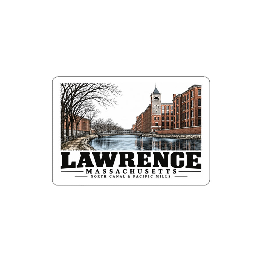 Lawrence North Canal and Pacific Mills 4 in Opaque Rectangle Die-Cut Sticker - Merrimack Valley Goods