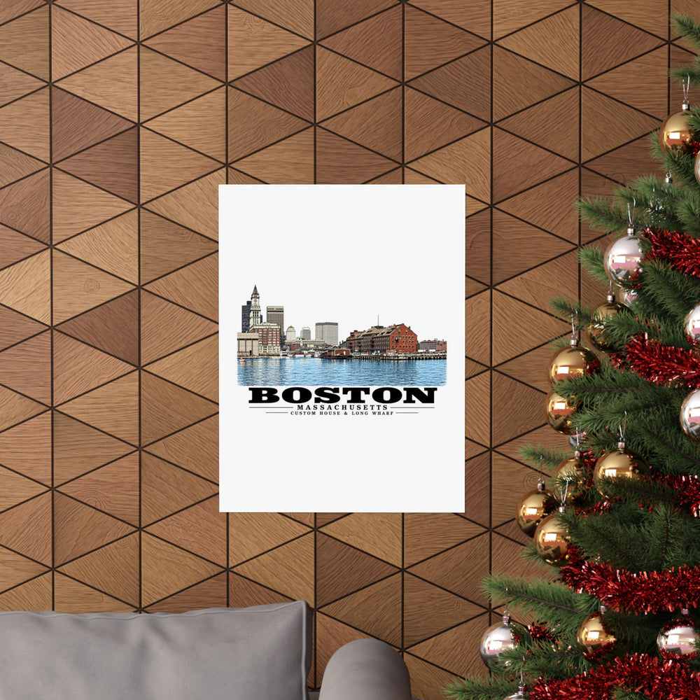 Custom House left to Long Wharf right Matte Heritage Poster — 11 × 14 and 18 × 24 in - Boston Harbor