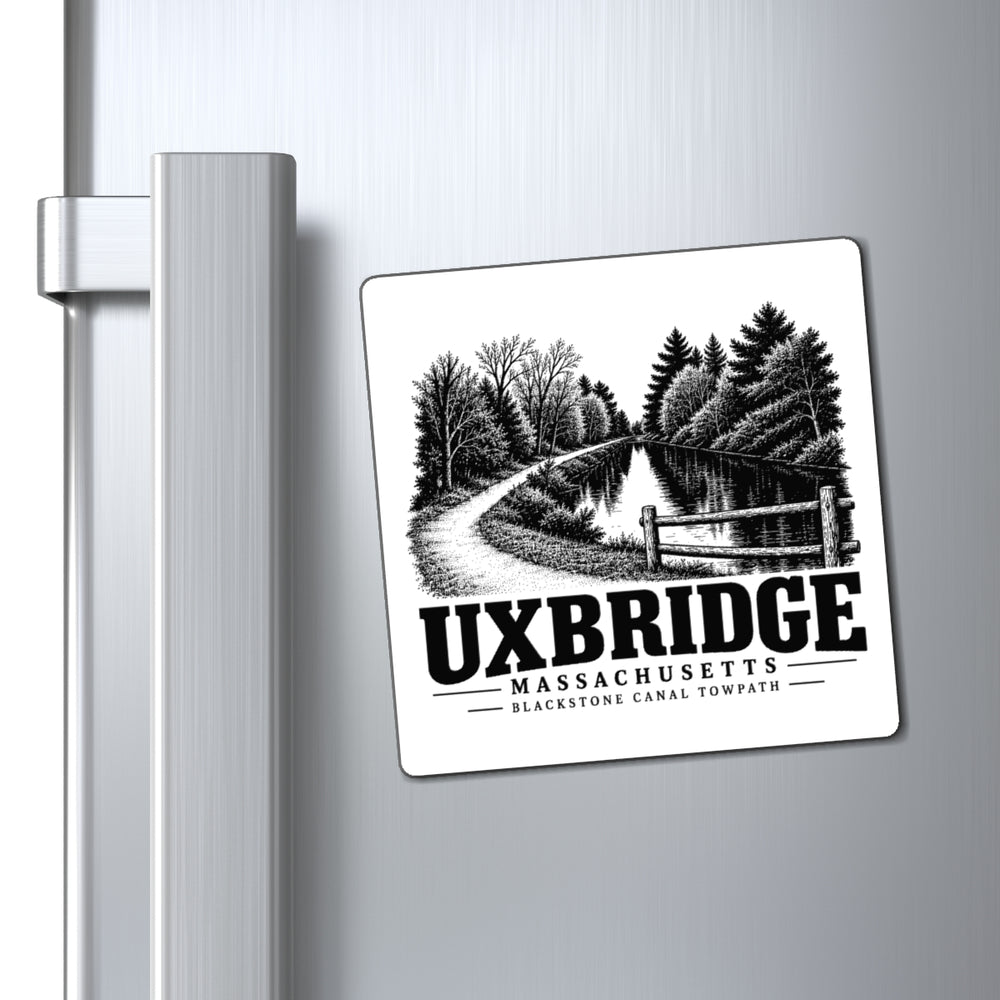 Uxbridge Tow Path 4-inch magnet displayed on a refrigerator