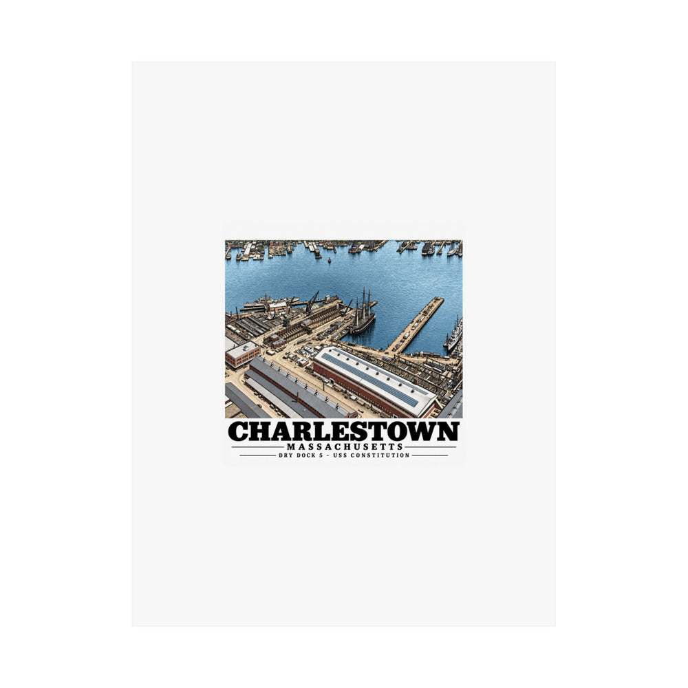 Illustrated Dry Dock 5 and Constitution Pier in Charlestown on unframed matte poster