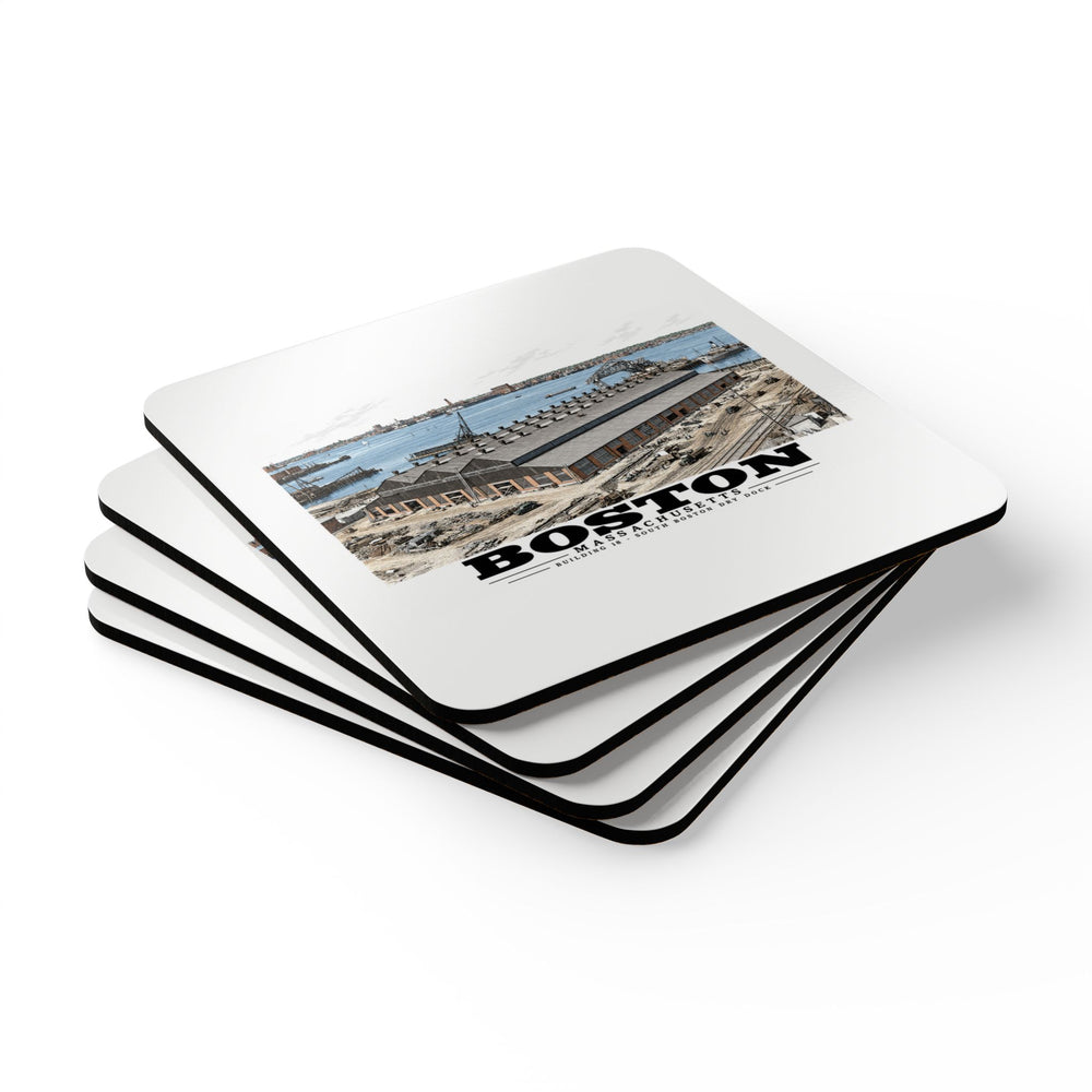 Building #18 US Naval Dry Dock, South Boston, Completed 2/1942 Cork Back Coaster Set - Boston Harbor