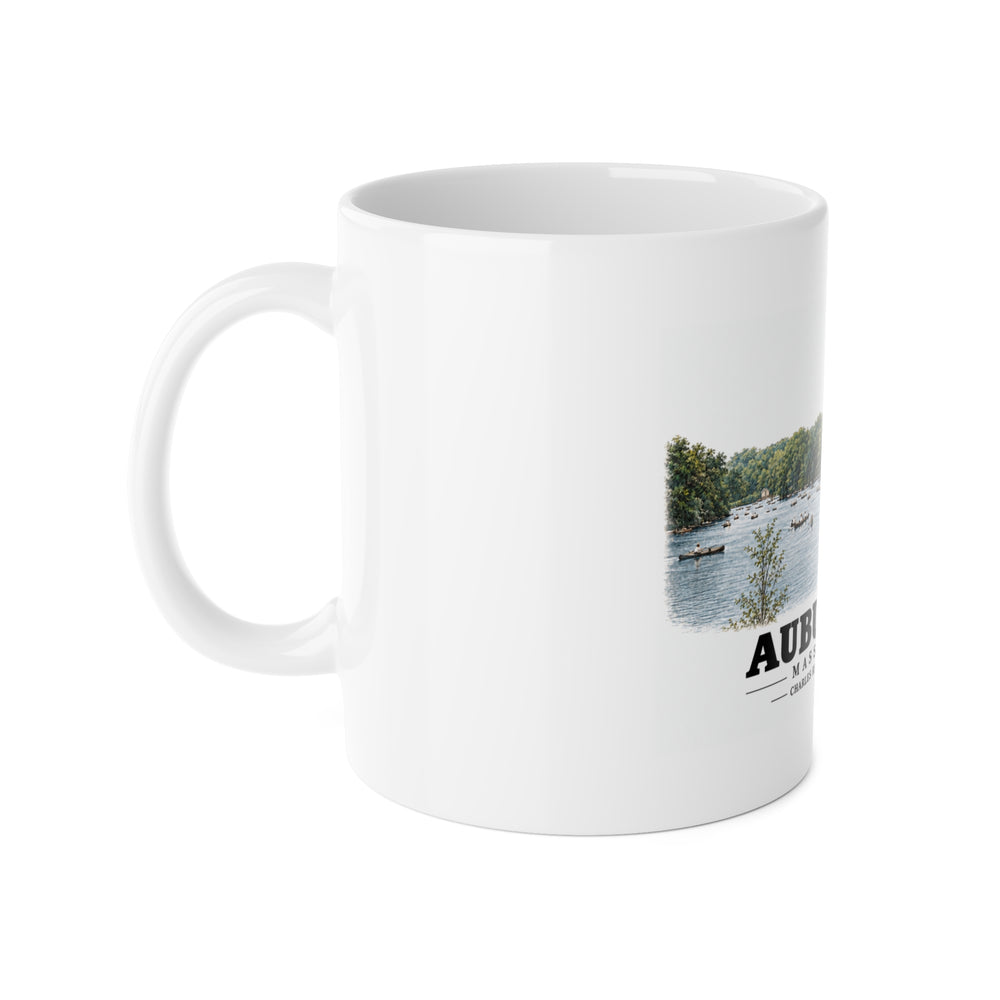 Norumbega Park shore, Charles River Lakes District, Auburndale 11 oz White Ceramic Mug - Charles River