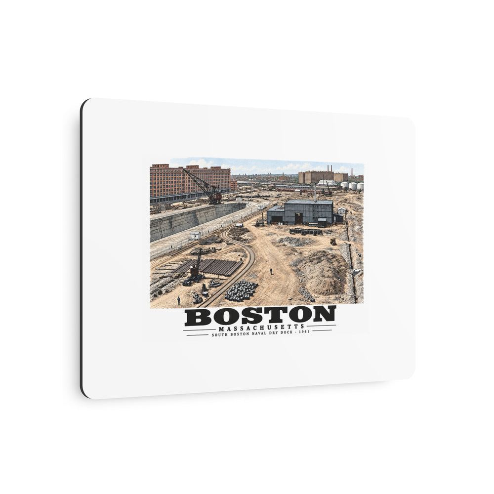 South Boston Dry Dock Area April 16-41 from roof of elevator shaft NW 7 × 5 in Horizontal Metal Wall Art - Boston Harbor