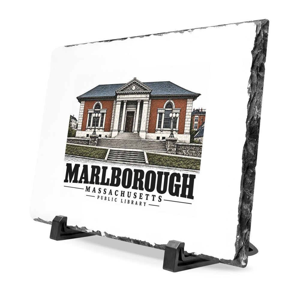 Illustrated Public Library in Marlborough on slate desk plaque