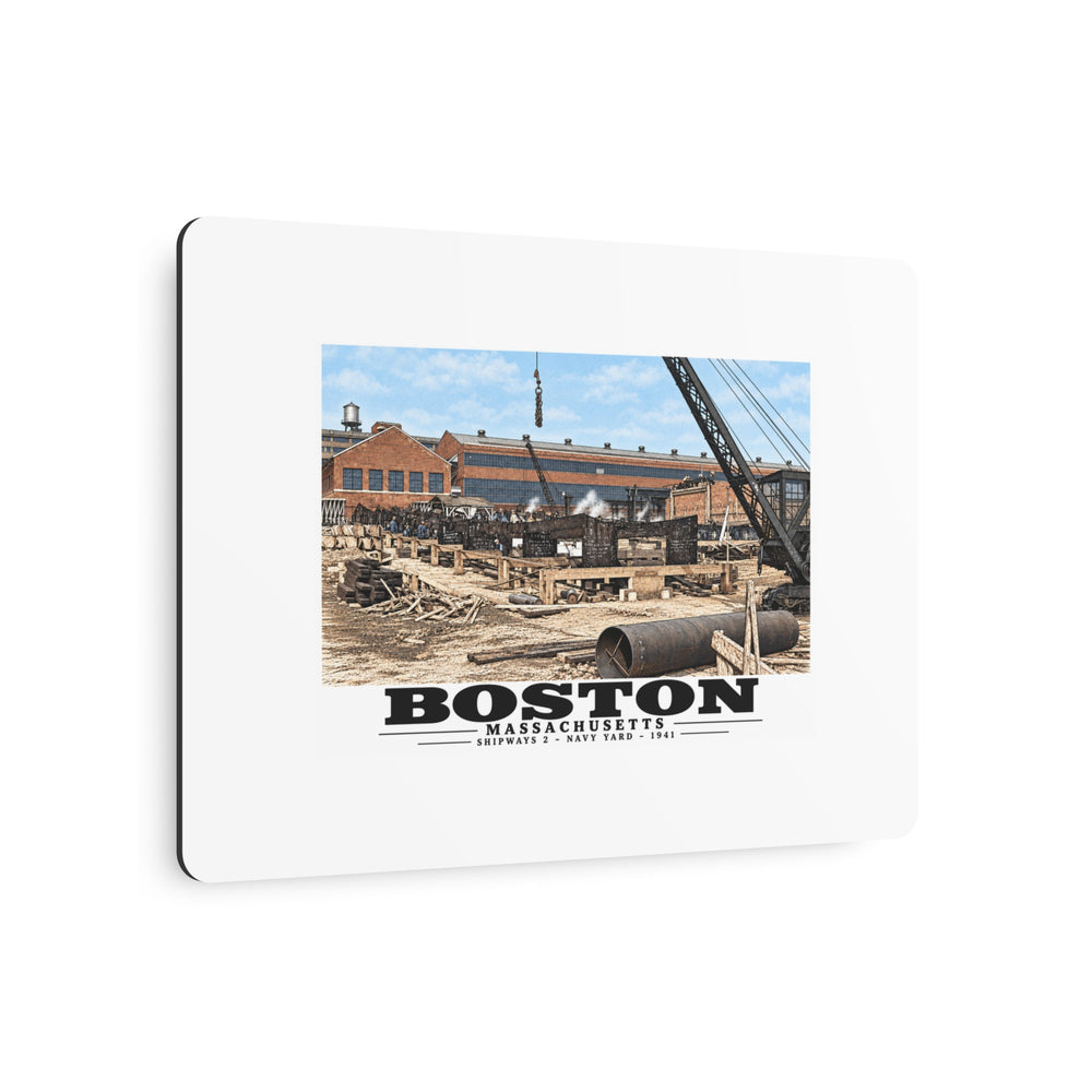 Shipways #2 Start of construction Completed 9/1941 7 × 5 in Horizontal Metal Wall Art - Boston Harbor