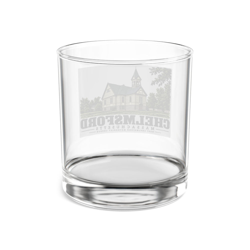 Illustrated West Chelmsford Methodist Church in Chelmsford on rocks glass